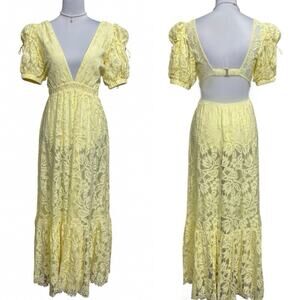 NWT - For Love and Lemons Yellow Lace Bea Maxi Dress